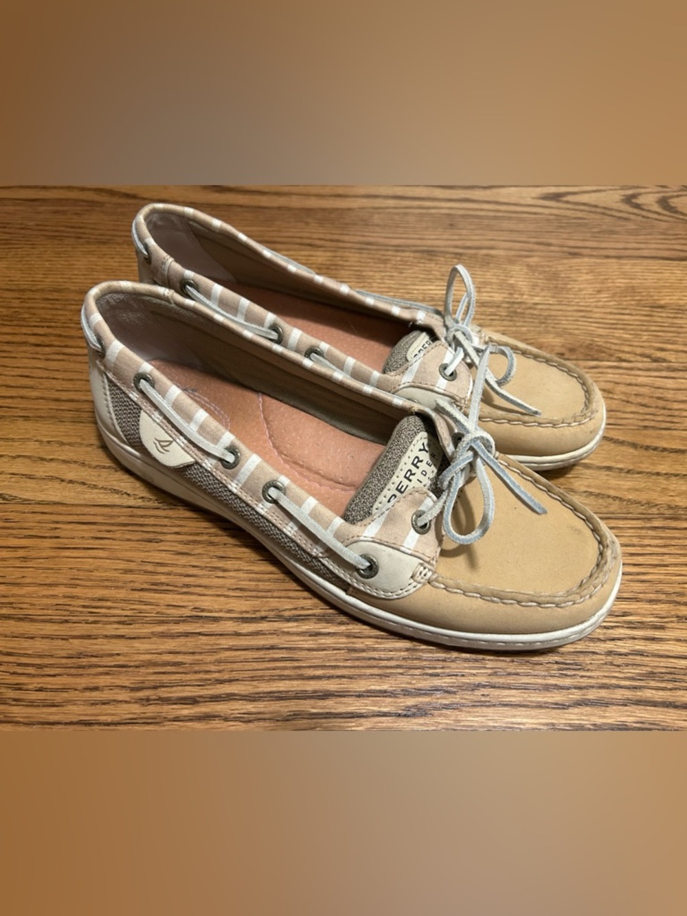Sperry Tan and Cream Striped Moccasin Boat Shoe - Women's